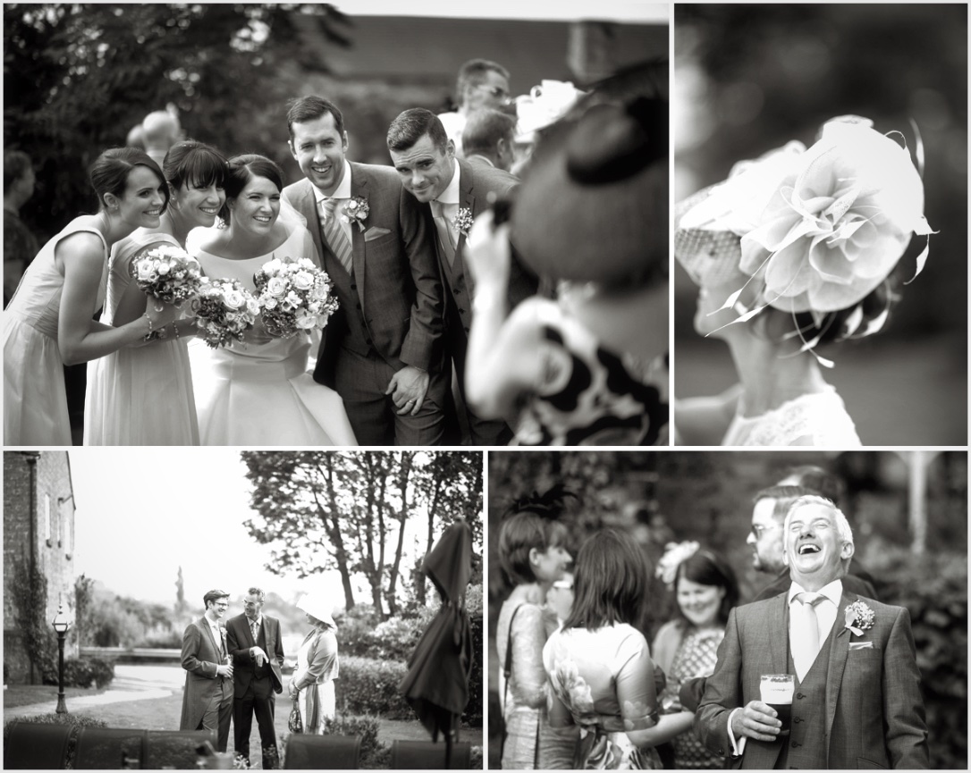 Brides father laughing with a pint in his hand