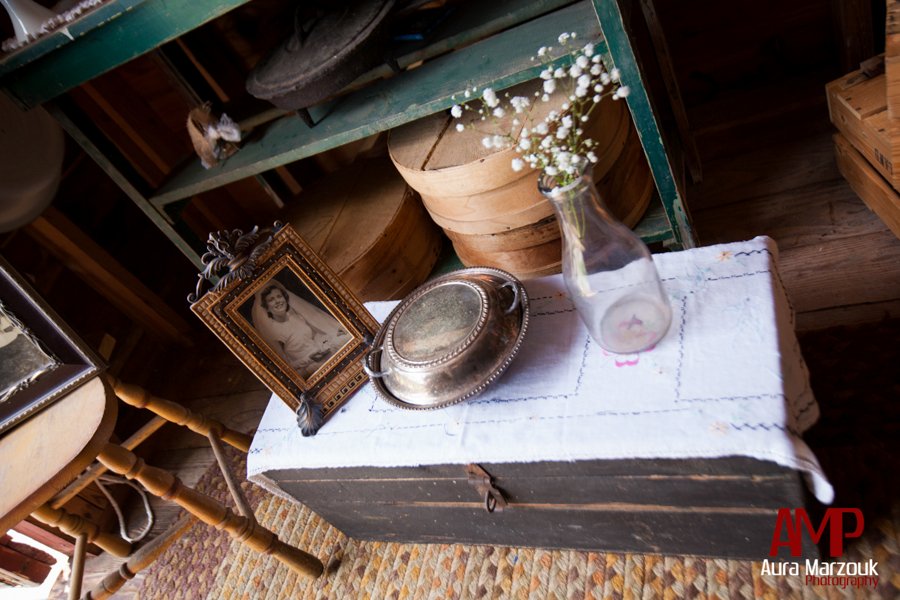 Antique and rustic decorations at this diy barn wedding in Seagrove, NC. © Aura Marzouk Photography