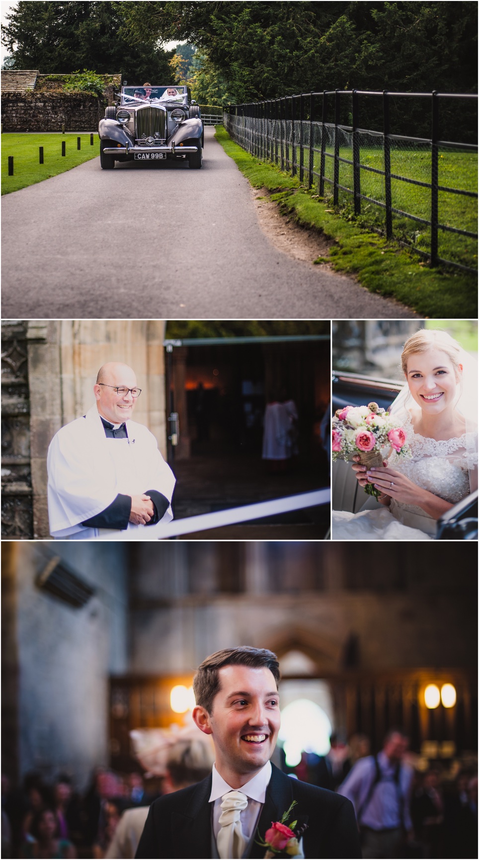 Bride arriving at Bolton Abbey to get married