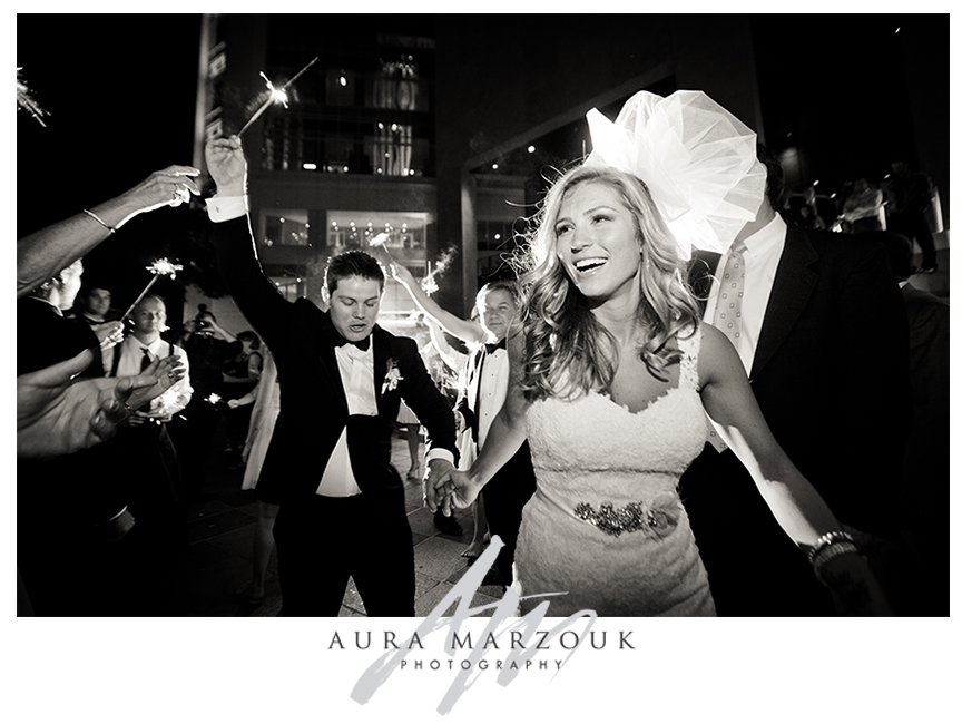 Sparkler exit at Jessica and Chad's Mint Museum wedding in downtown Charlotte. © Aura Marzouk Photography, Greensboro Wedding Photographer