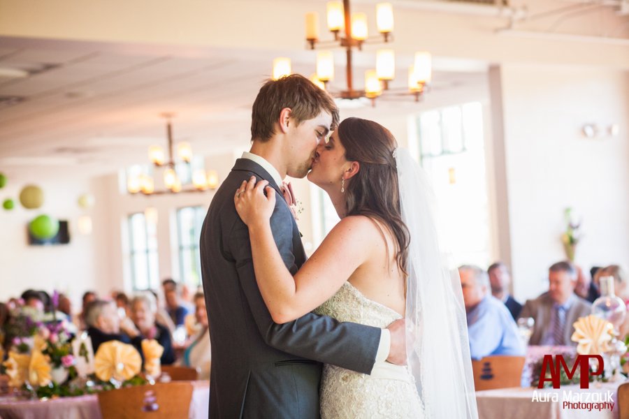 The first dance at Summit Dining Hall in Winston Salem. Summit Hall Wedding Photography by Aura Marzouk Photography.