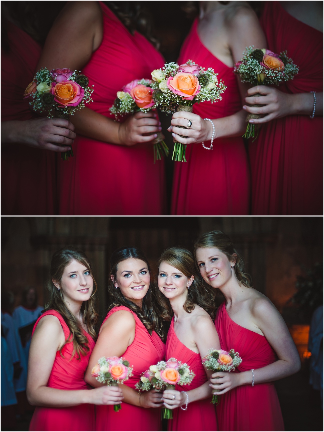 four bridesmaids with their gorgeous flowers bouquets