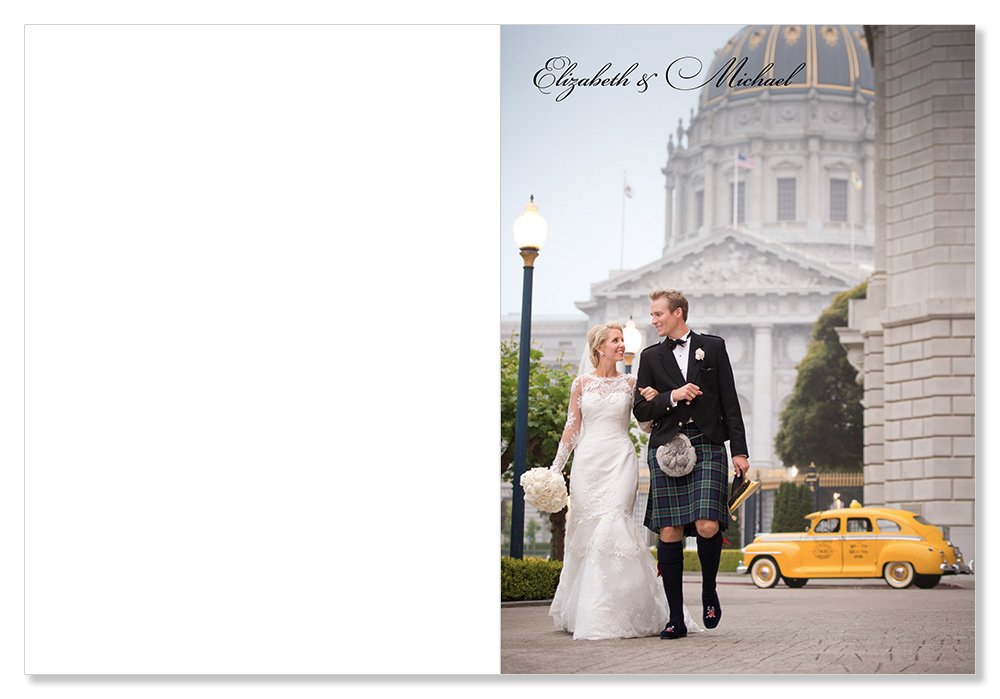 Old Taxi & Groom wearing kilt at SF City hall