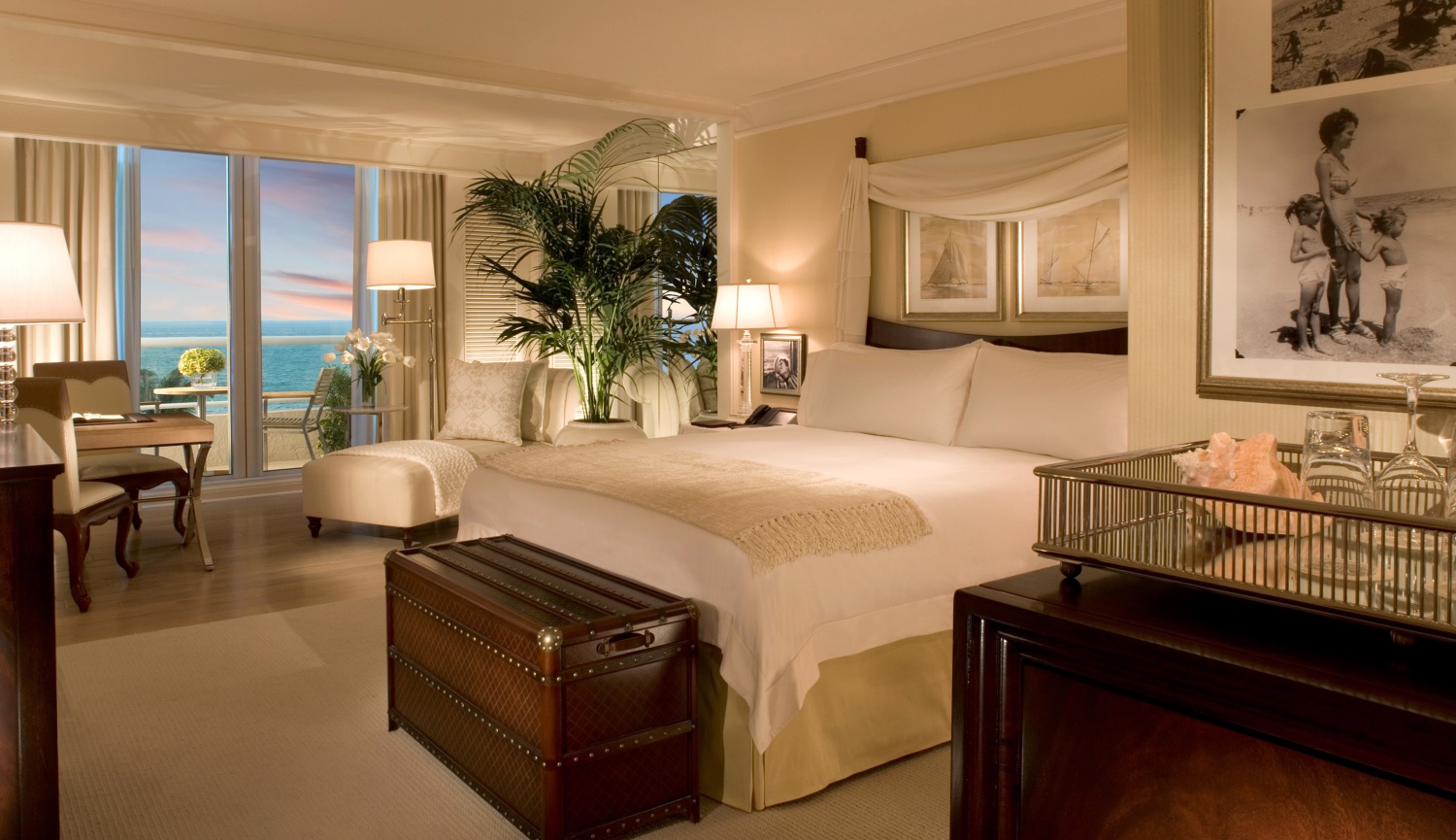Ritz-Carlton all white Luxury Beautifully decorated Guest Room room on Atlantic ocean.