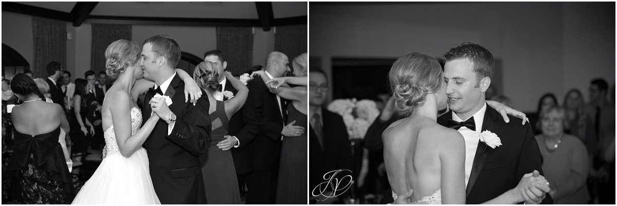 bride and groom first dance at reception saratoga national black and white