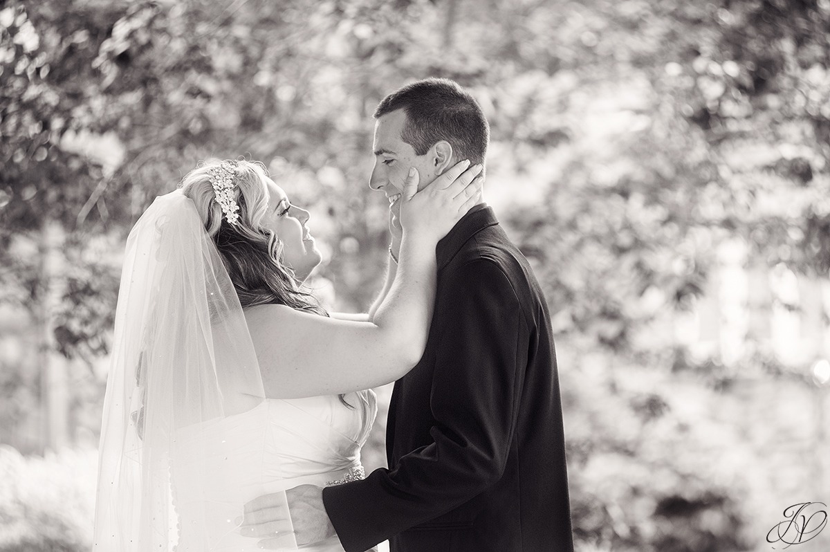 black and white photo of bride and groom