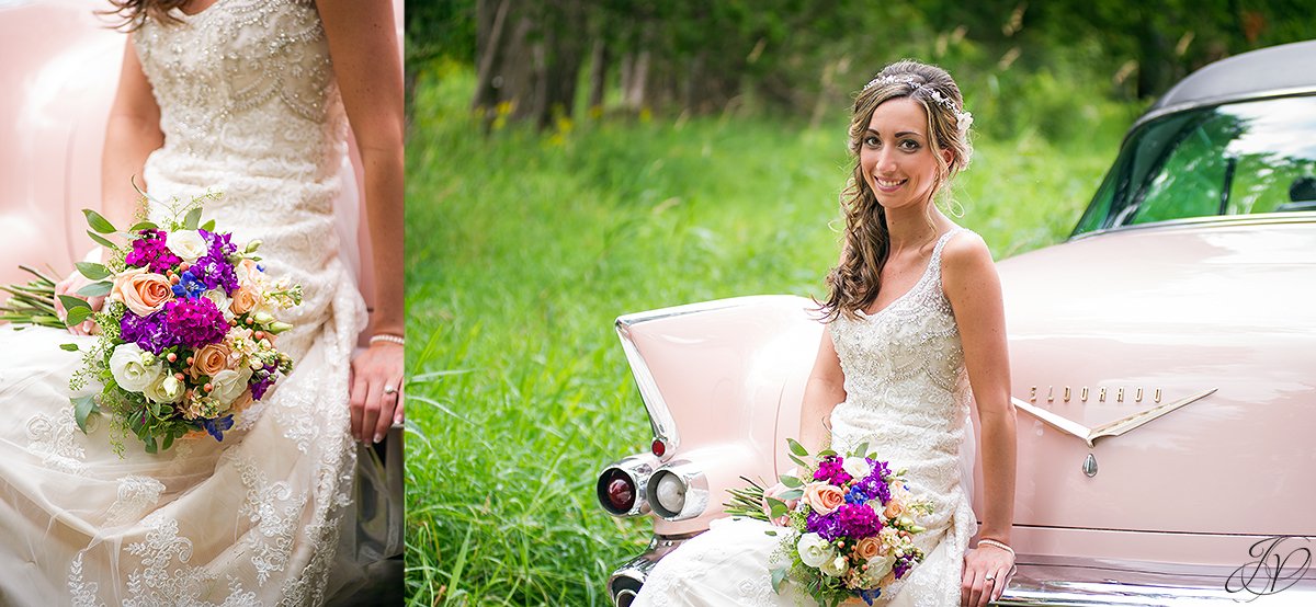 classic bridal portrait vintage car lake placid