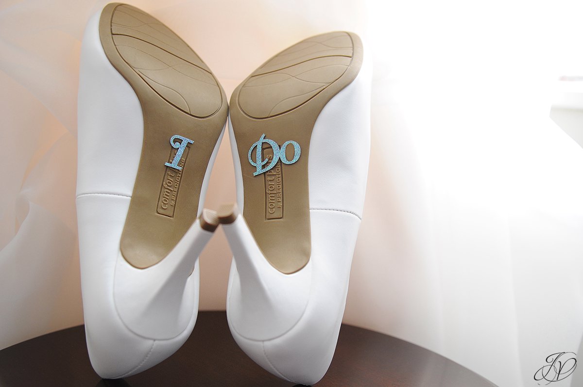 photo of white wedding shoes, photo of something blue