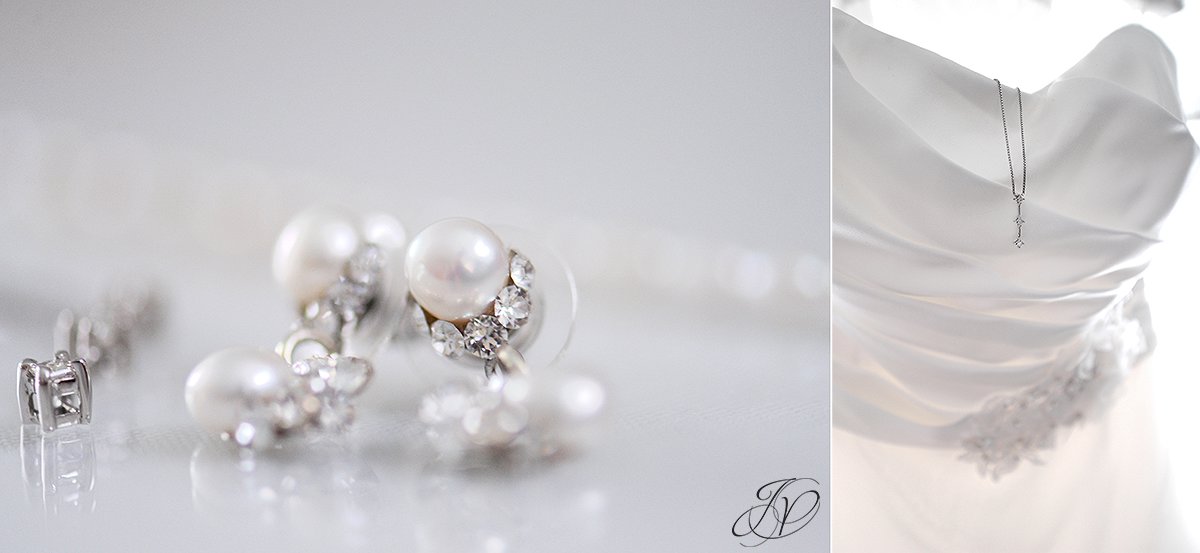 wedding dress detail, beautiful bridal pearl earrings