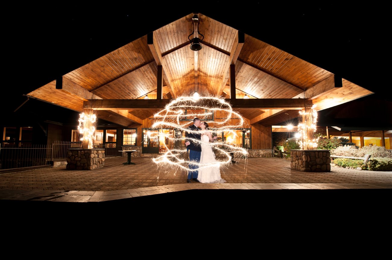 sparkler photos, painting with light, outside bride and groom night photos, Lake Placid Wedding Photographer, lake placid wedding, reception detail photos, Wedding at the Lake Placid Crowne Plaza