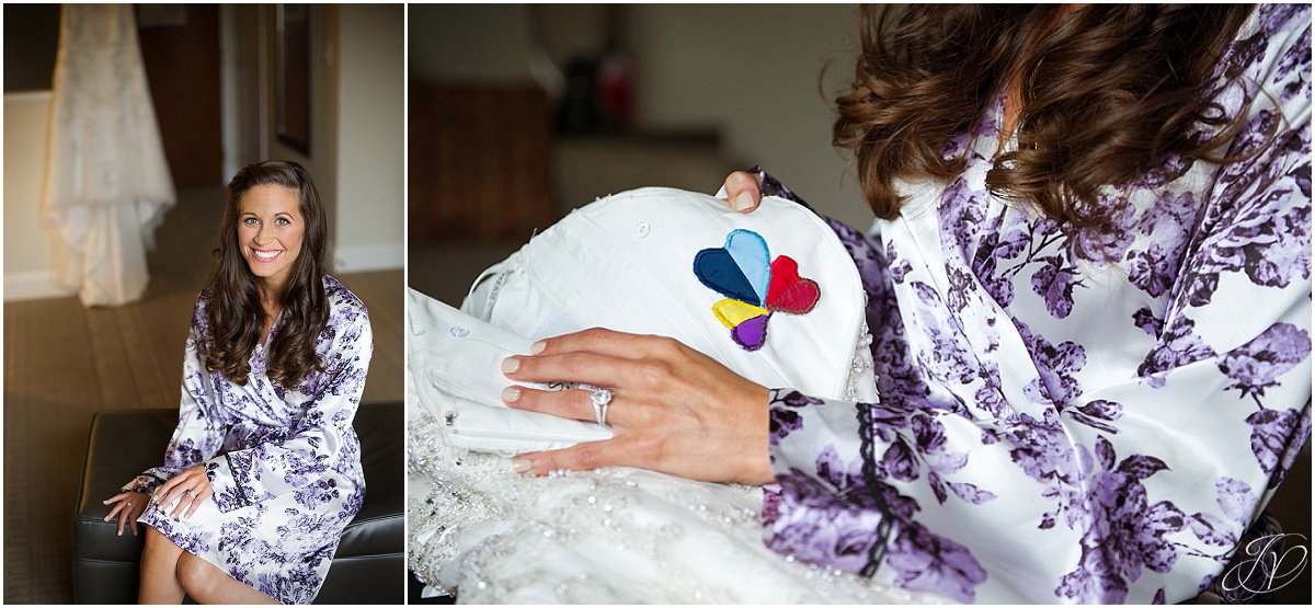 wedding day detail bride in getting ready robe