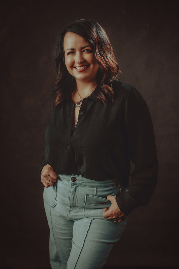 Casual professional studio picture taken for Christina Vela of St Judes FRanch for Children, taken in a photo studio with Adam Trujillo, a Las Vegas portrait photographer.