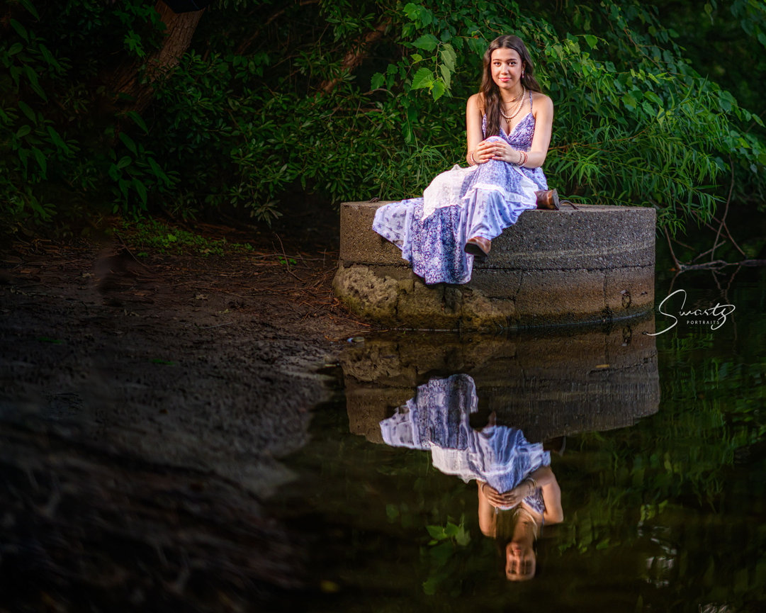 Magazine-style editorial senior portrait at a Texas bluebonnet field, The Woodlands TX, magic hour fine art by Swartz Portraits