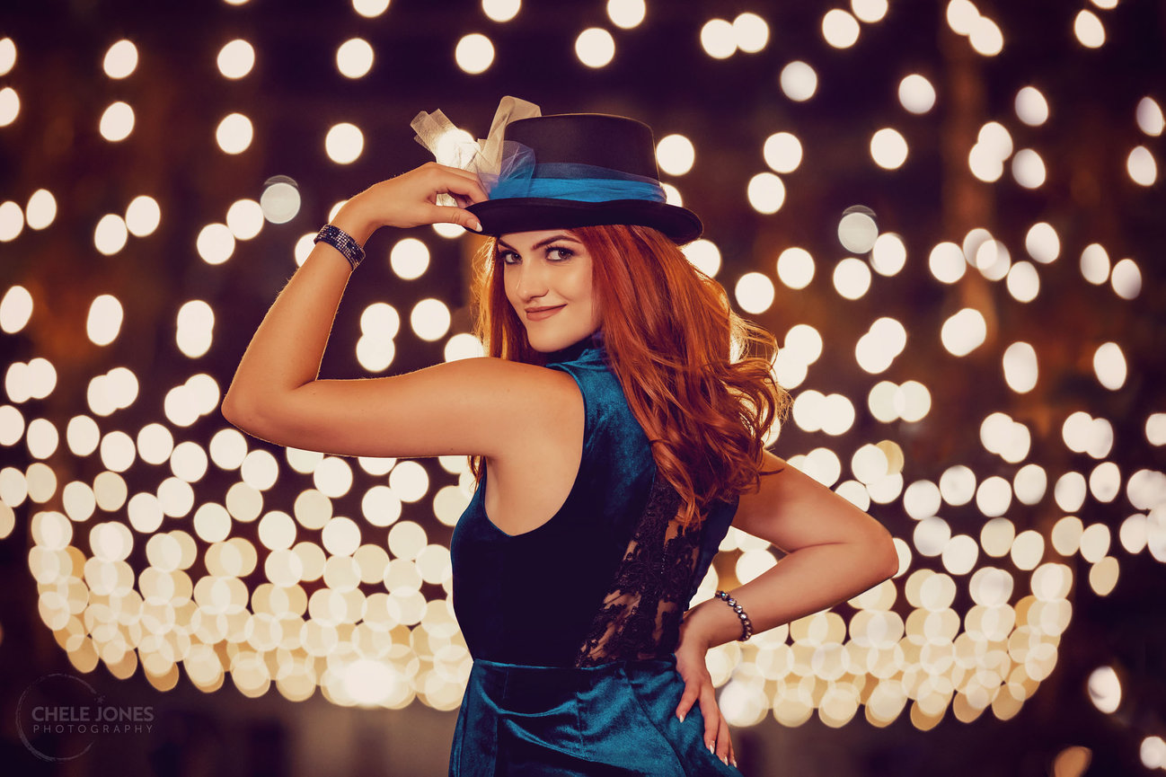 OCSA musical theater student and professional actress, Ashley, strikes a pose after dark in colorful Long Beach, CA arts district, by Chele Jones photography