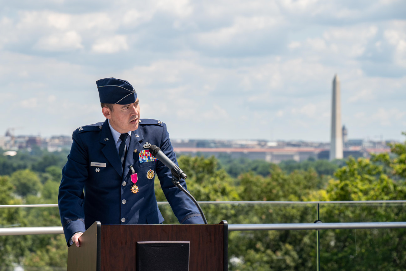 US Air Force Officer giving a speech during his retirement ceremony