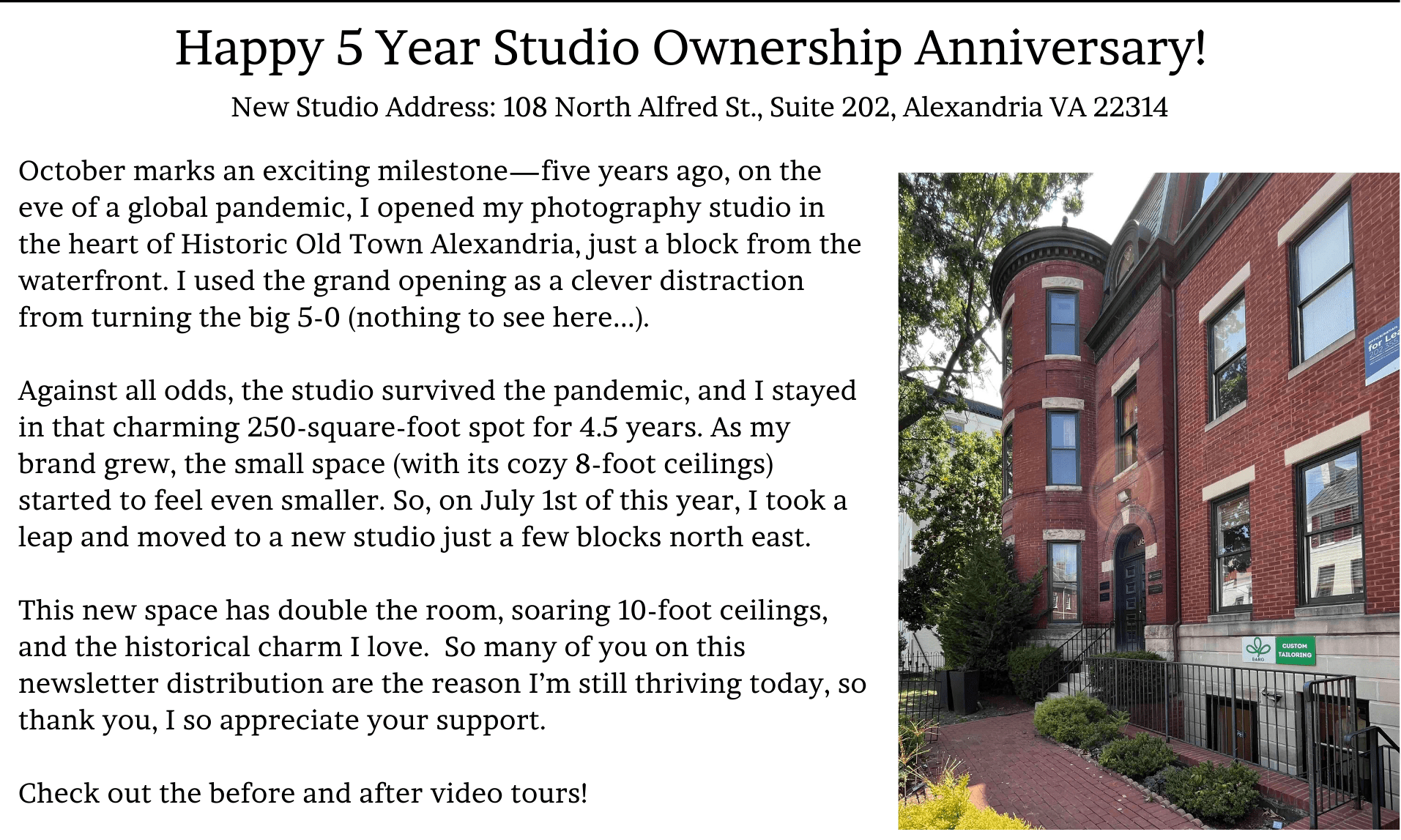 Five Year Studio Ownership Anniversary