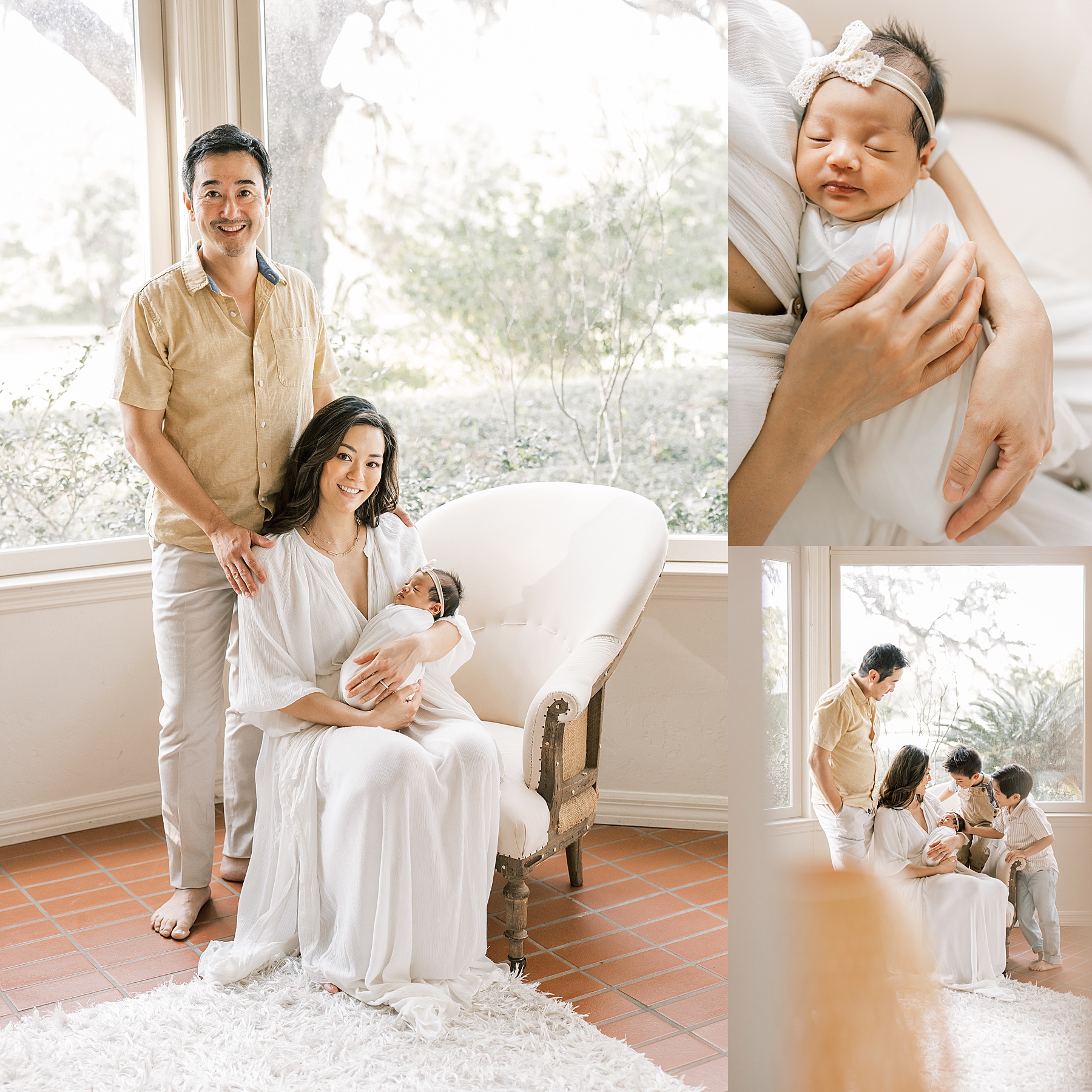 neutral collage of images from an in home lifestyle newborn session in Gainesville Florida