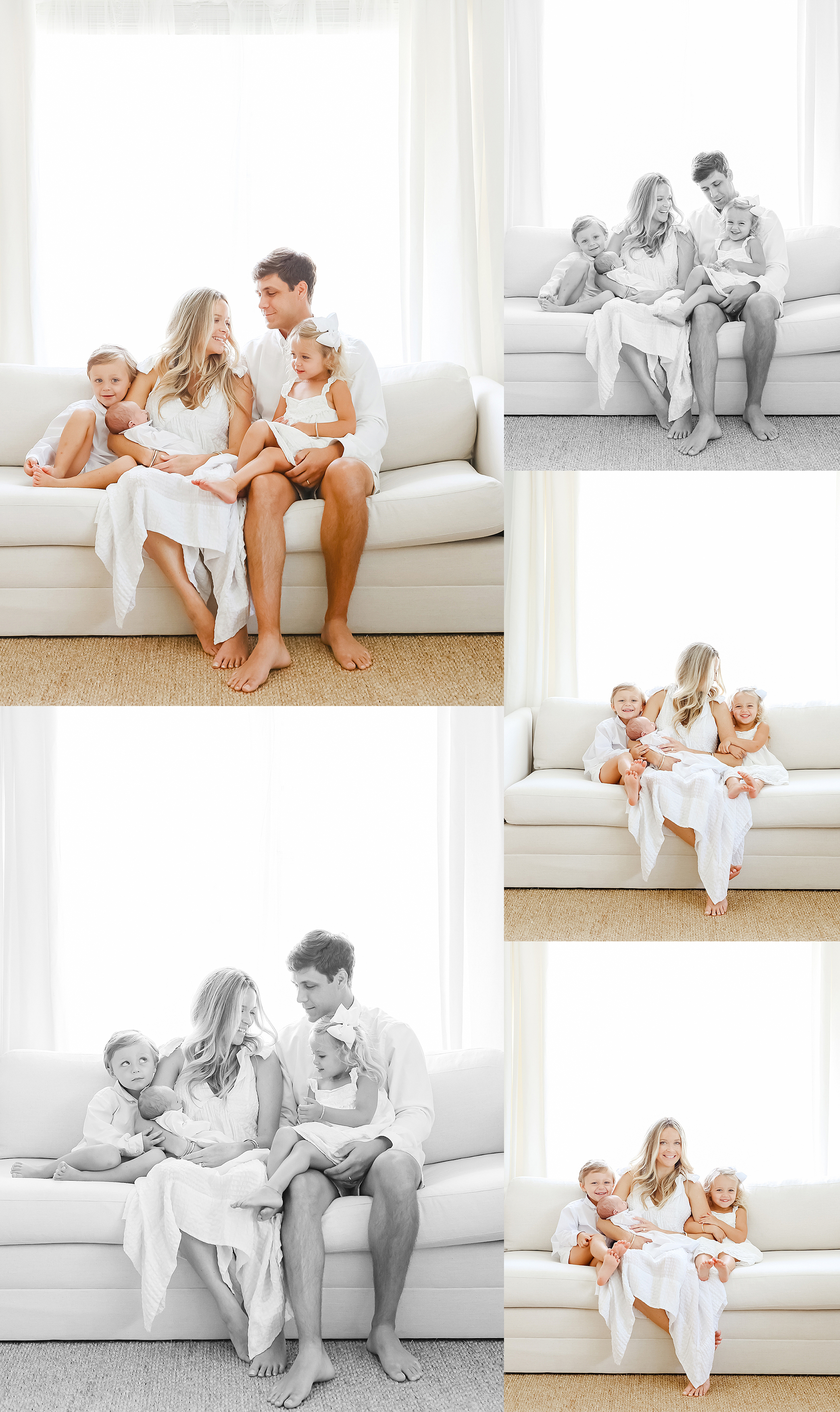 Collage of light and airy newborn portraits during an in-home newborn photo session in Jacksonville.
