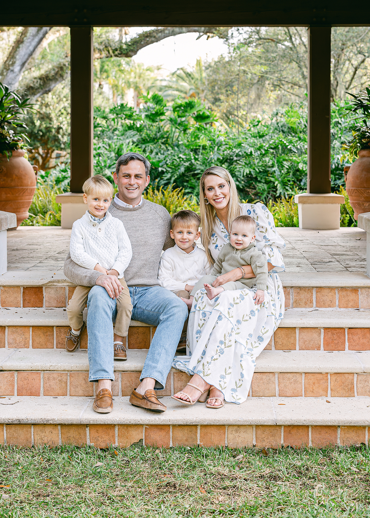 Sea Island family portrait on the steps of The Cloister.