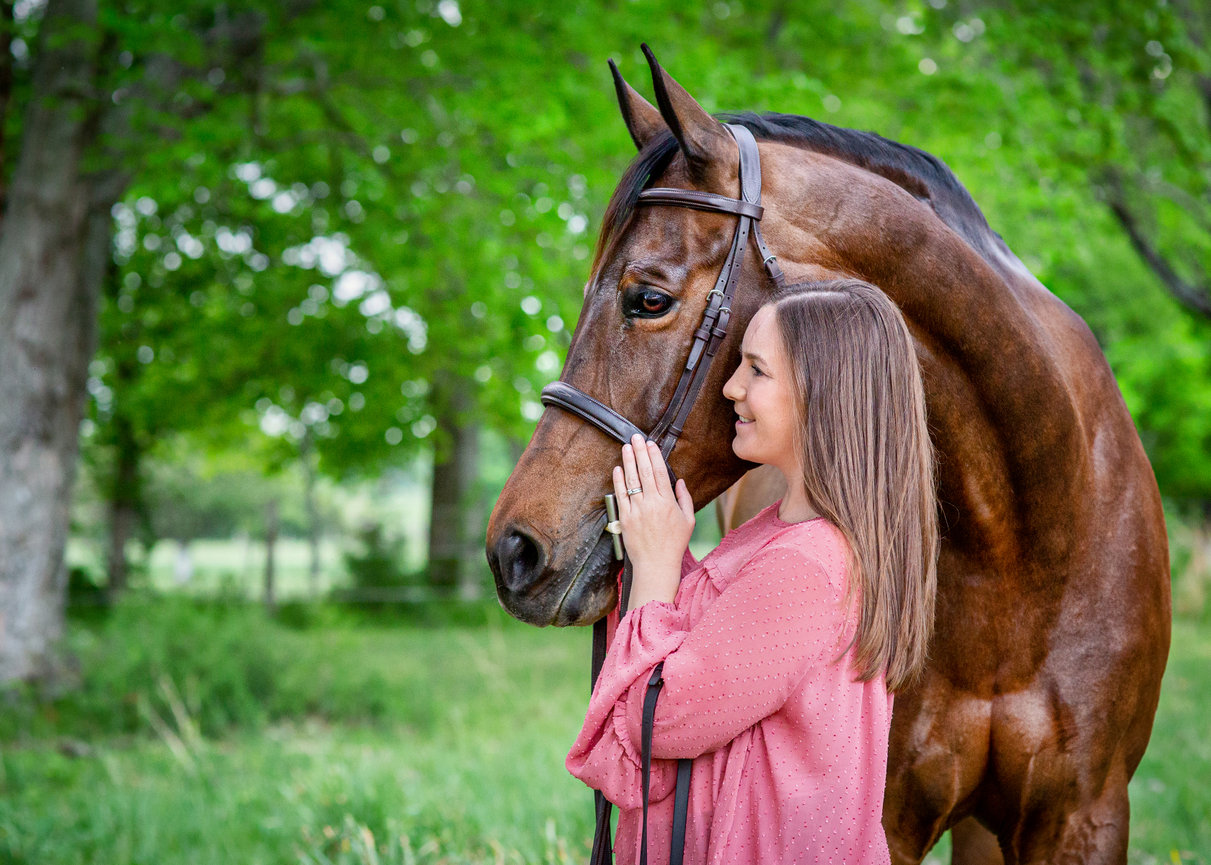 Horse Portrait in fall with rider and her dressage horse in Lexington, Kentucky.