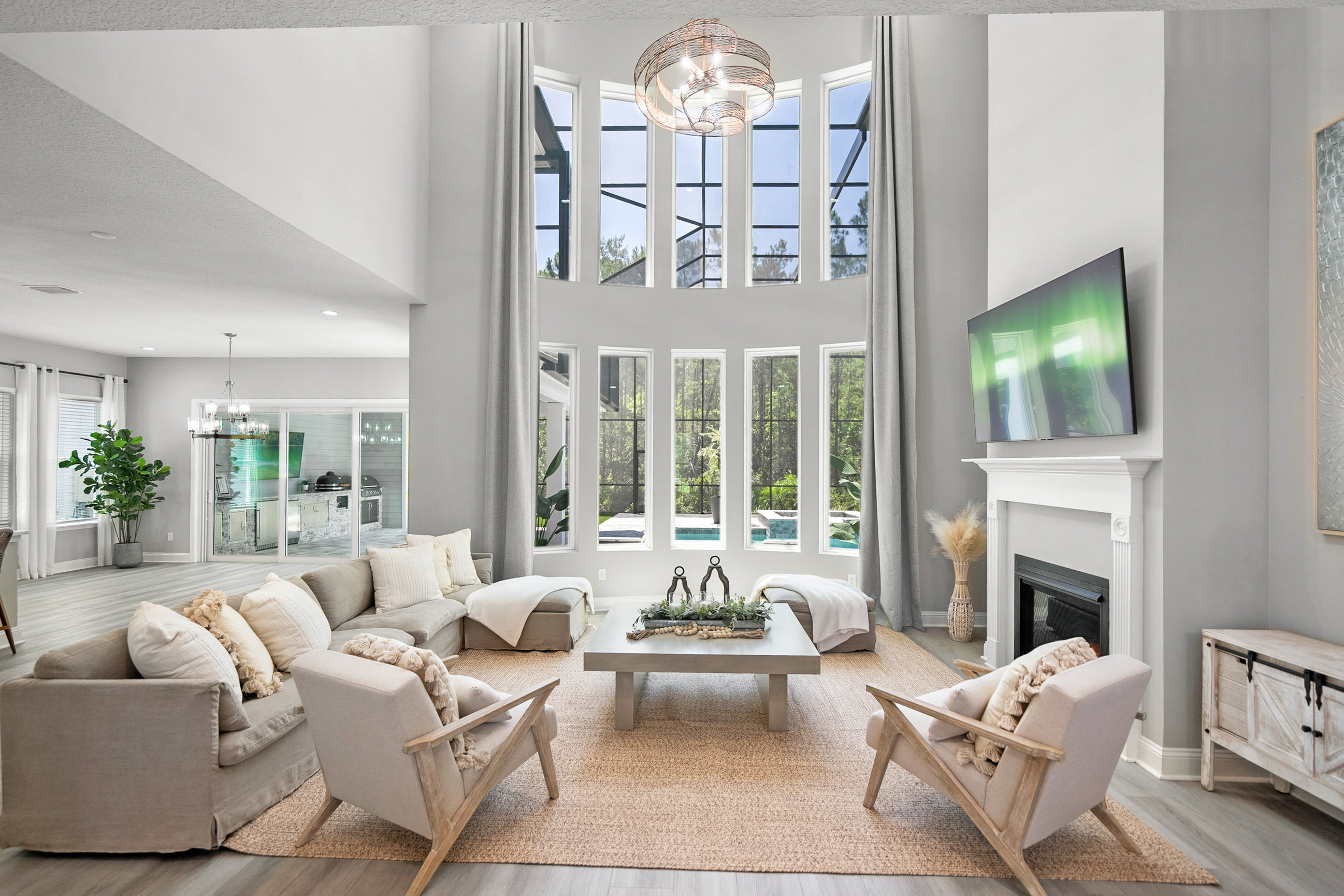 Modern kitchen island with pendant lighting