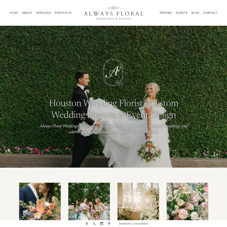 Personalized photographer website design shown in a desktop layout