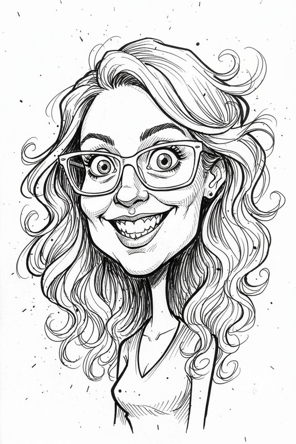 Custom caricature portrait from an AI photo booth, featuring a black and white illustrated style for unique party and event entertainment
