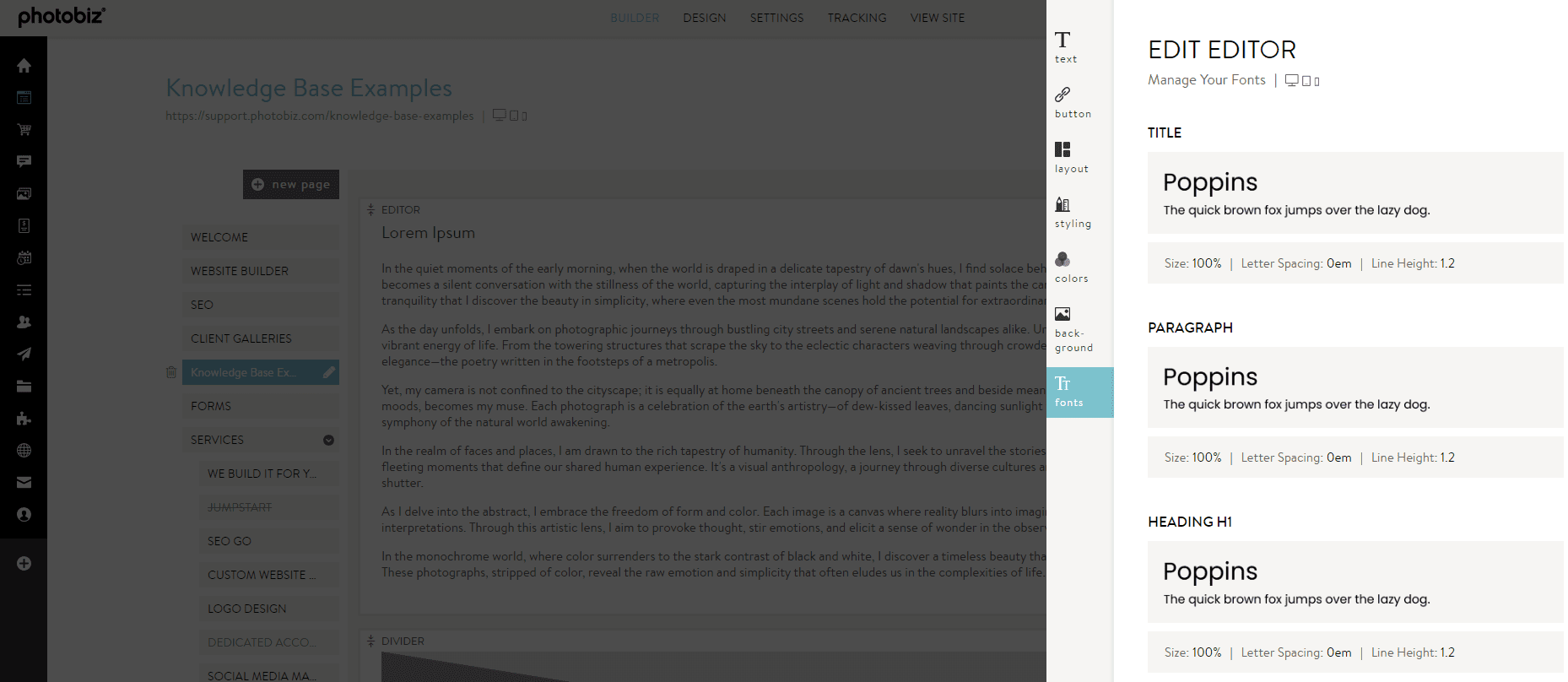How to Change the Fonts on Text Editor Blocks - PhotoBiz Knowledge Base
