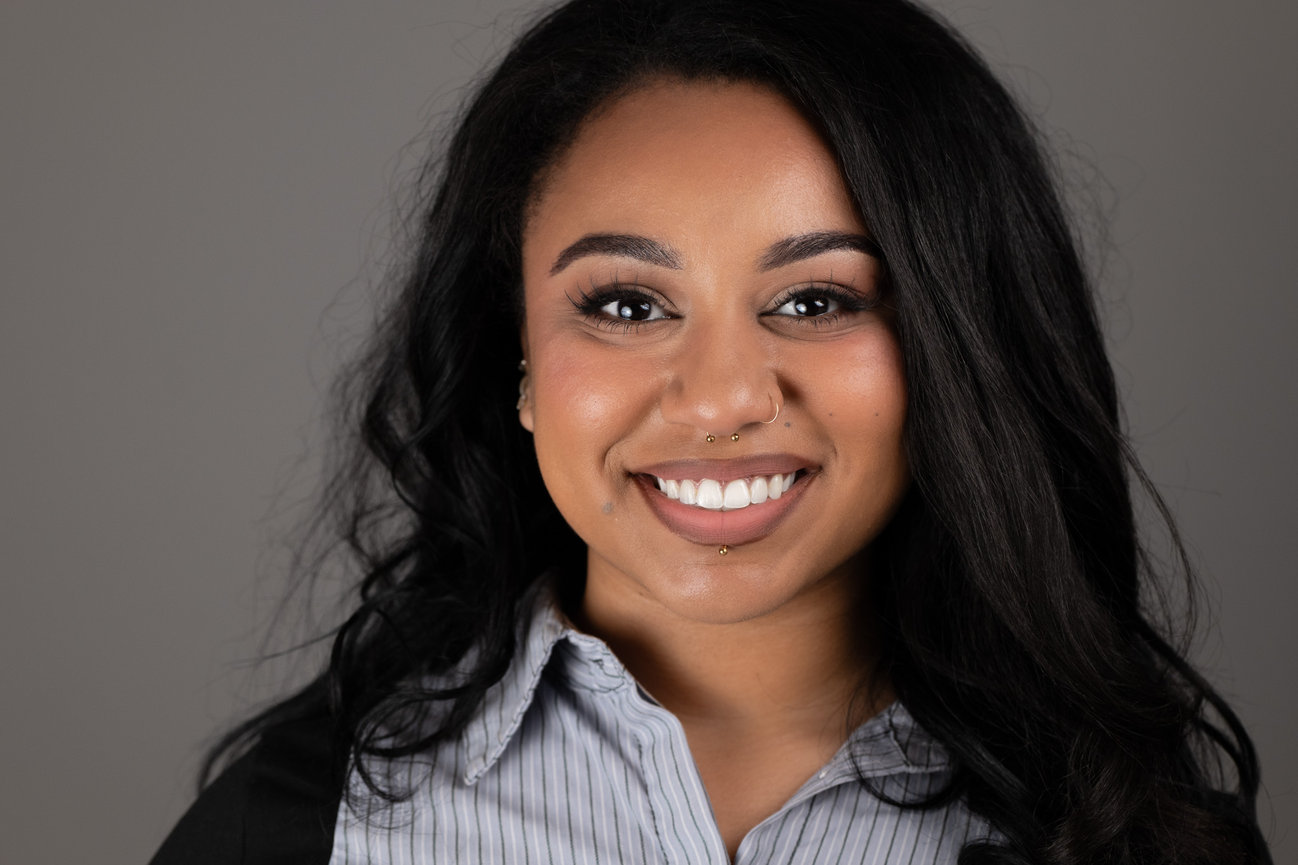 Smiling woman with dark hair