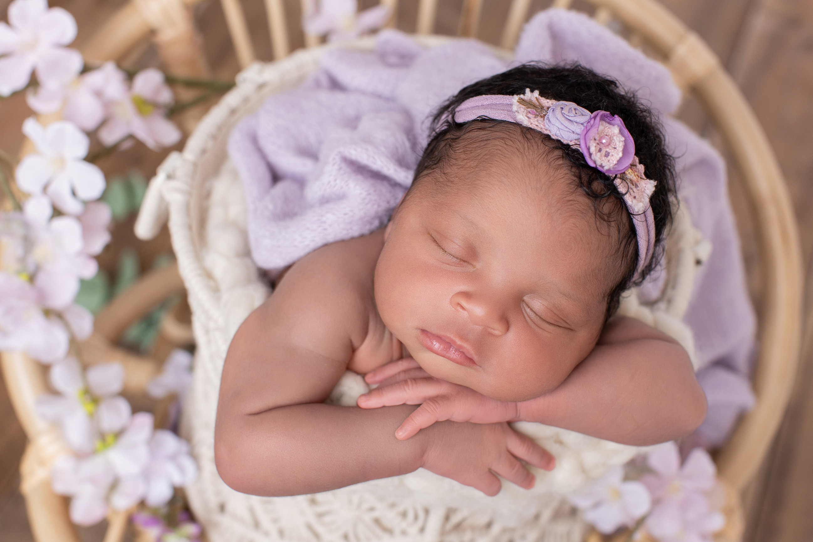 Calgary newborn photography lilac wrap daisies and family Newborn I session photo 5