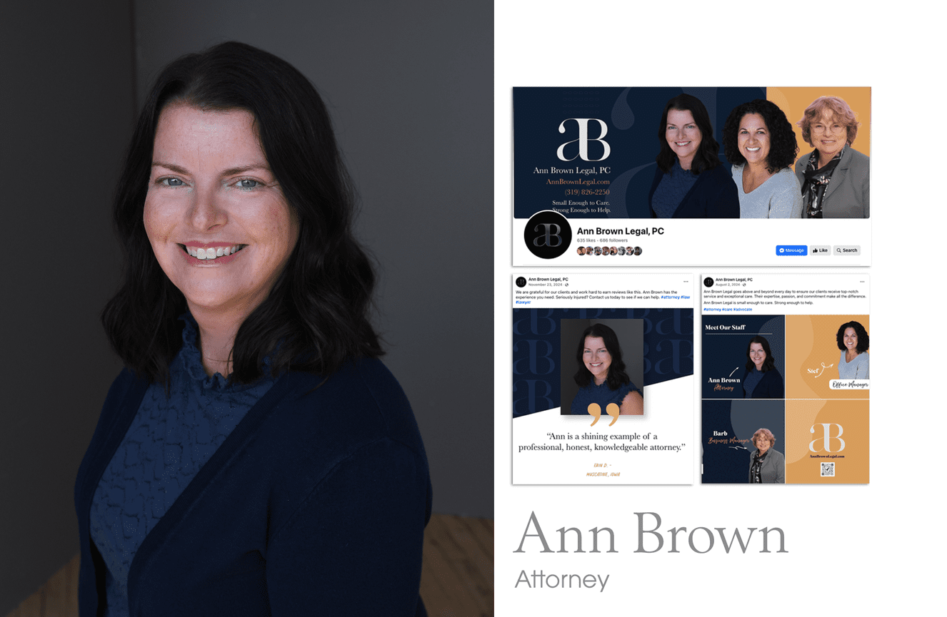 A collage of how attorney, Ann Brown, applied her staff portraits in marketing posts.