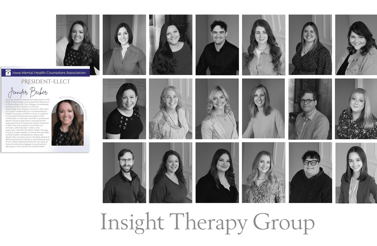 Black and white headshots of therapists at Insight Therapy Group.